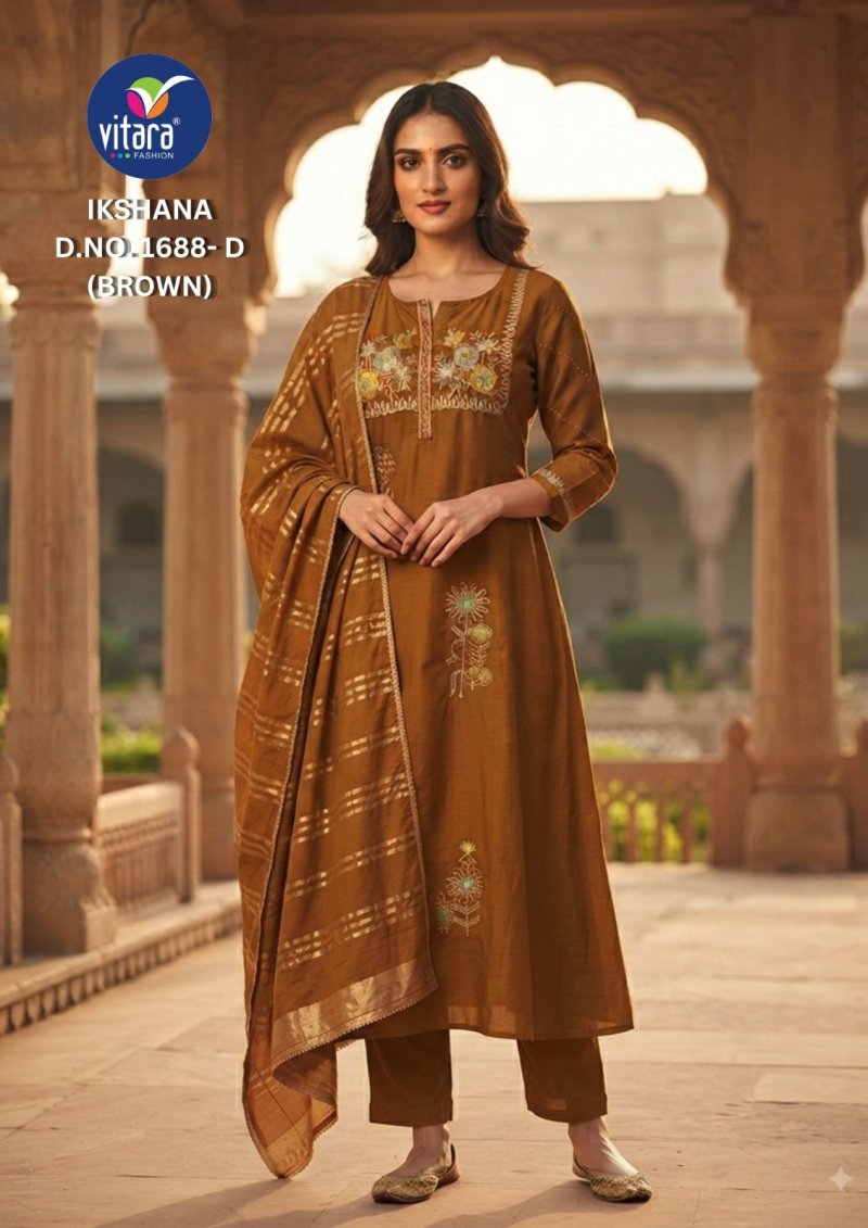 Iksana By Vitara Mul Chanderi Embroidery Kurtis Set Size Combo